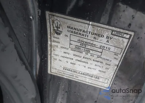 2011 Maserati Granturismo S Automatic z USA, uszkodzony, nr VIN ZAM45KLA8B0056186